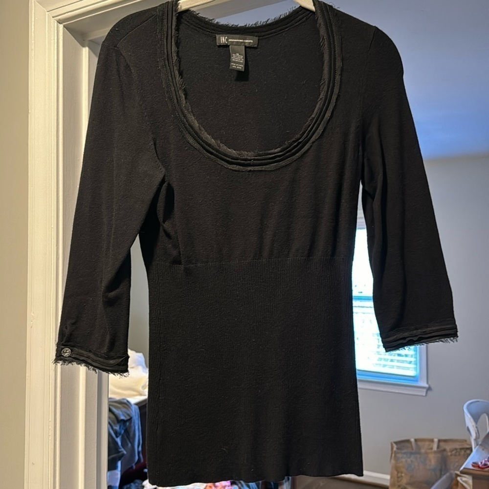 INC black top with rhinestone detail on sleeves size medium